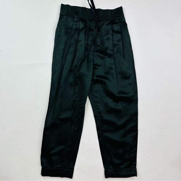 Marc Jacobs High Waist Satin Pleated Cuffed Trouser Pants Size 6 - Picture 2 of 9